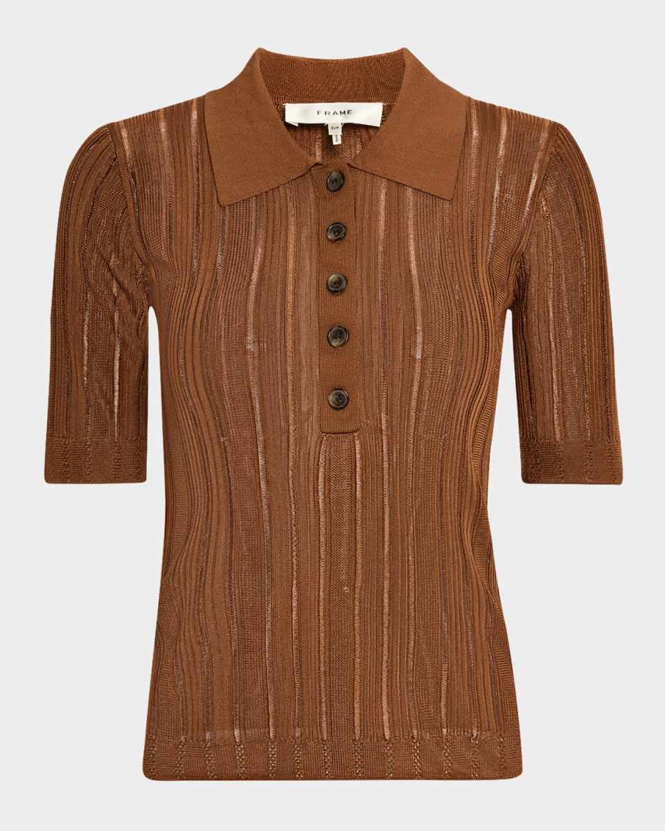 Laddered Rib Short-Sleeve Polo Top